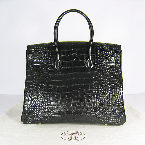 High Quality Fake Hermes Birkin 35cm Crocodile Veins Bag Black 6089